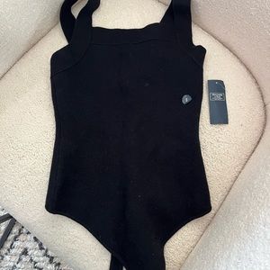 Womens Square-Neck Knit Bodysuit Black